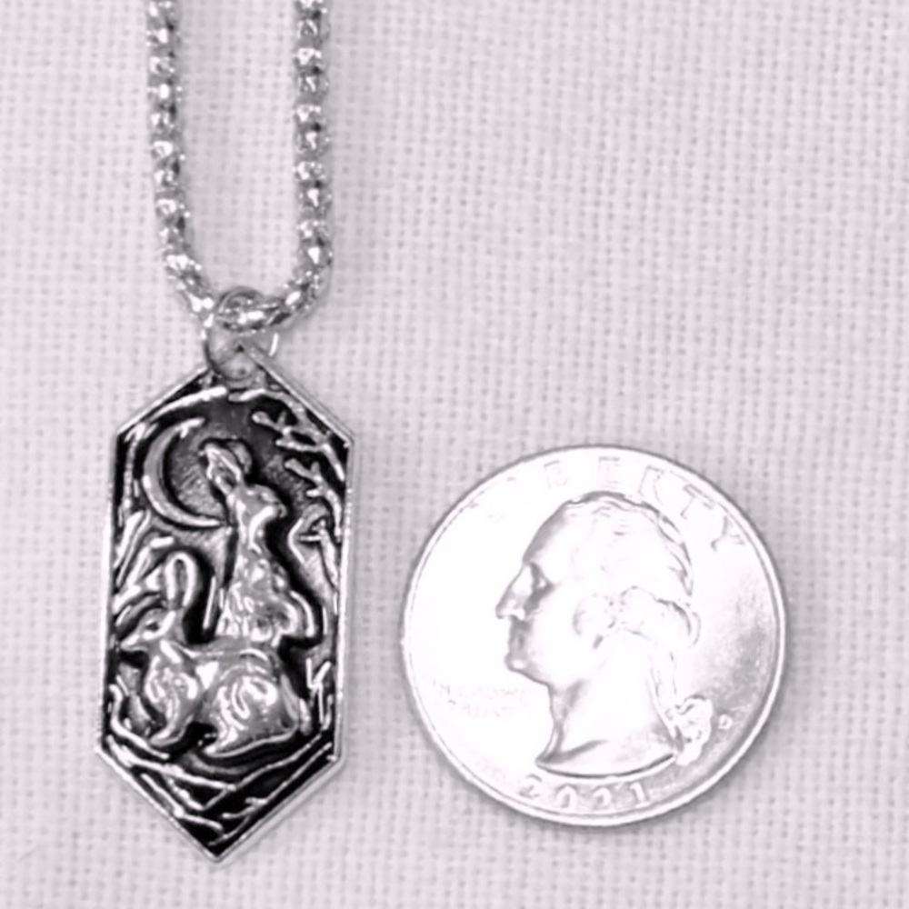 UNBRANDED SILVER Rabbits Under The CRESCENT Moon STATEMENT Necklace Pendant - Picture 7 of 11